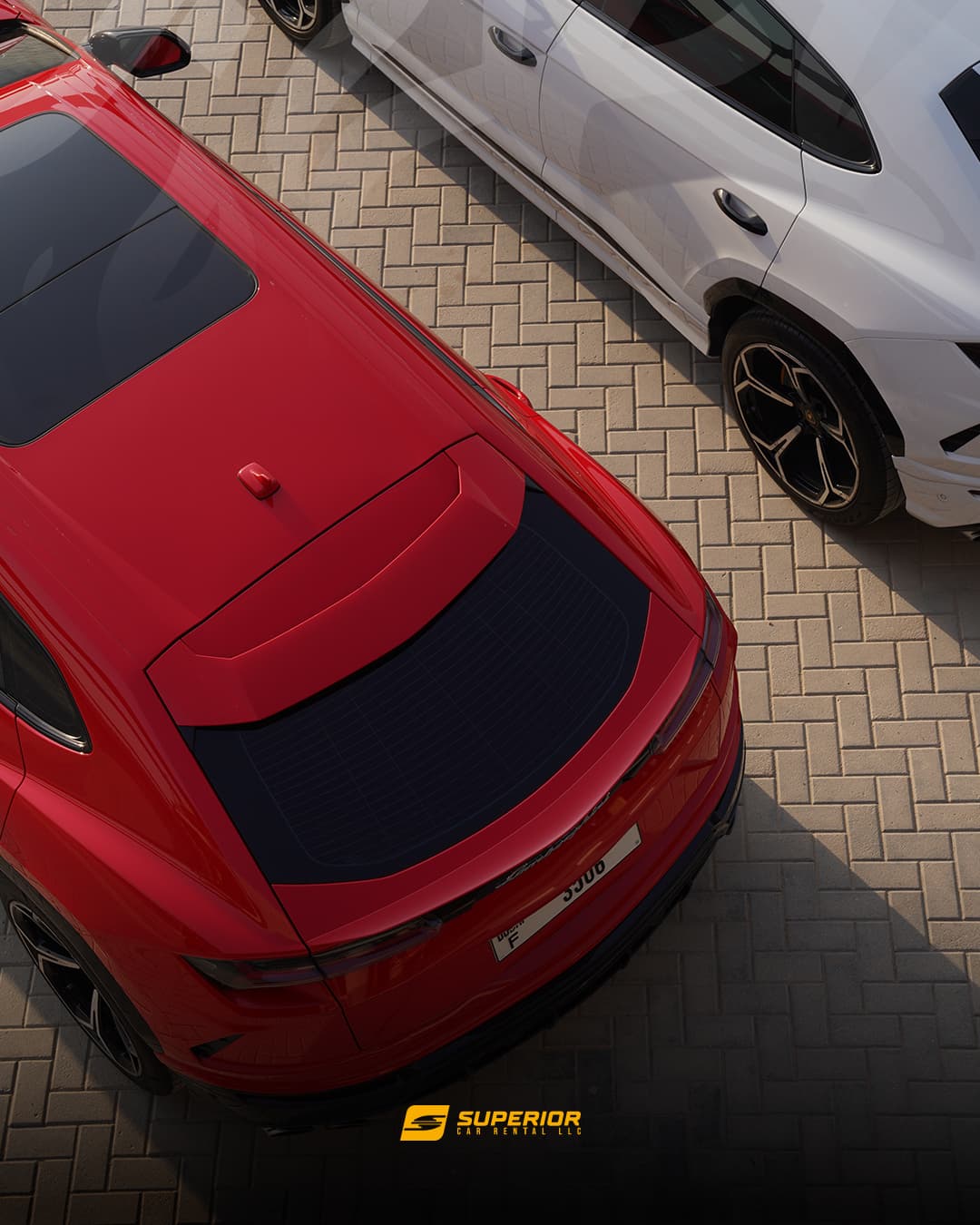 Overhead view of two cars from the Superior Car Rental fleet