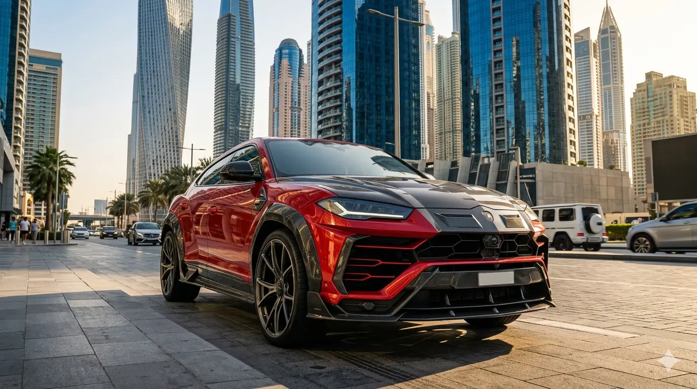 Lamborghini Urus Mansory wide body kit in Dubai city street