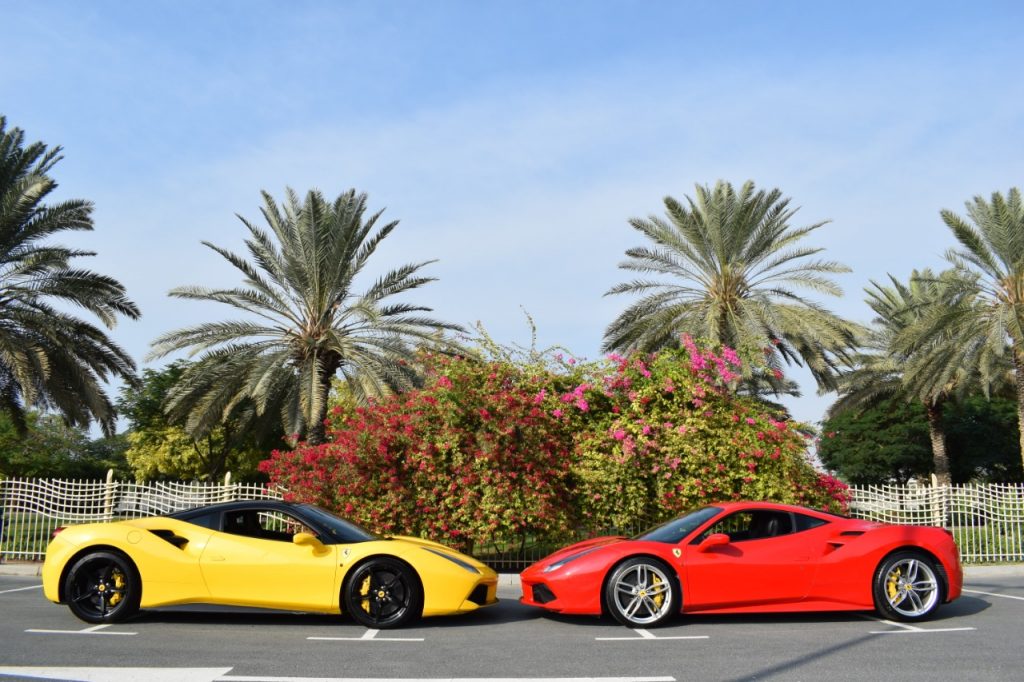 Ferrari 488 GTB Yellow and Red for Rent in Dubai UAE